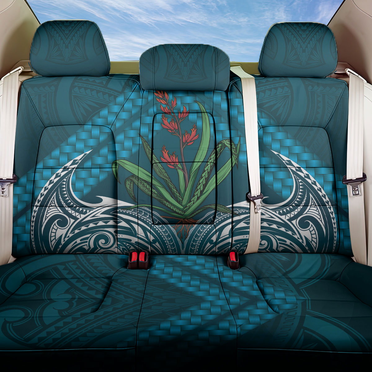 Rongoa Maori New Zealand Harakeke Back Car Seat Cover NZ Weaving Pattern Dark Teal LT14 One Size Dark Teal - Polynesian Pride