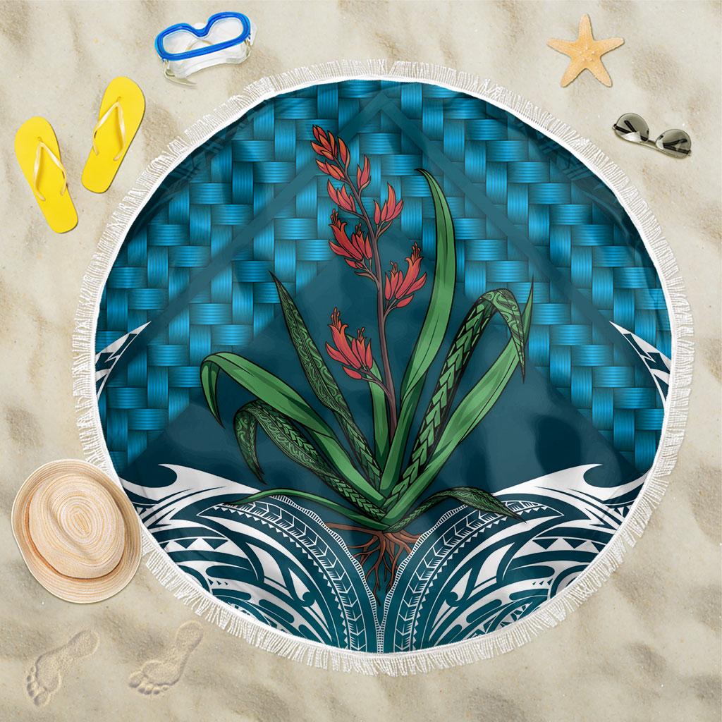Rongoa Maori New Zealand Harakeke Beach Blanket NZ Weaving Pattern Dark Teal LT14 One Size 150cm Dark Teal - Polynesian Pride