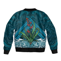 Rongoa Maori New Zealand Harakeke Bomber Jacket NZ Weaving Pattern Dark Teal LT14 - Polynesian Pride