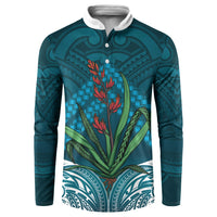 Rongoa Maori New Zealand Harakeke Button Sweatshirt NZ Weaving Pattern Dark Teal LT14 Dark Teal - Polynesian Pride