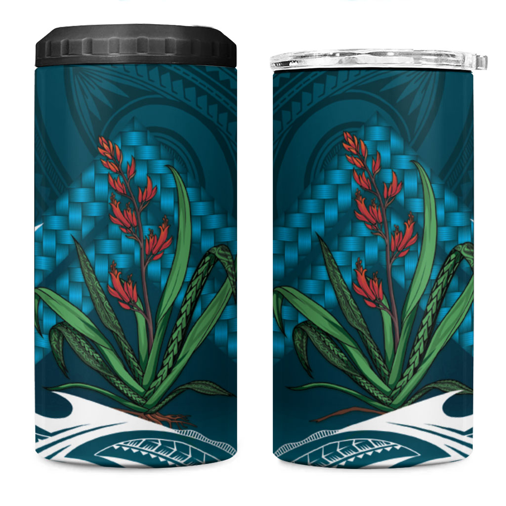 Rongoa Maori New Zealand Harakeke 4 in 1 Can Cooler Tumbler NZ Weaving Pattern Dark Teal LT14 One Size: 16 oz Dark Teal - Polynesian Pride