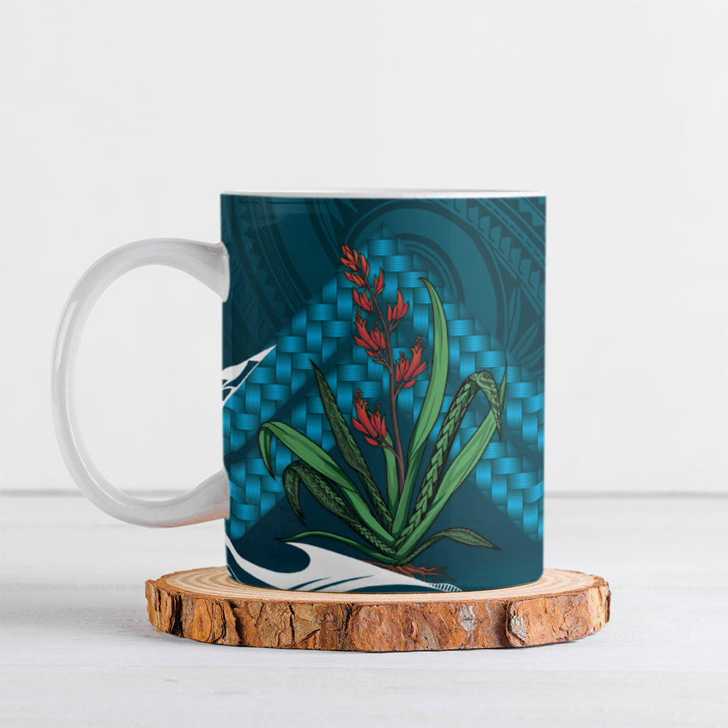 Rongoa Maori New Zealand Harakeke Ceramic Mug NZ Weaving Pattern Dark Teal LT14 Dark Teal - Polynesian Pride