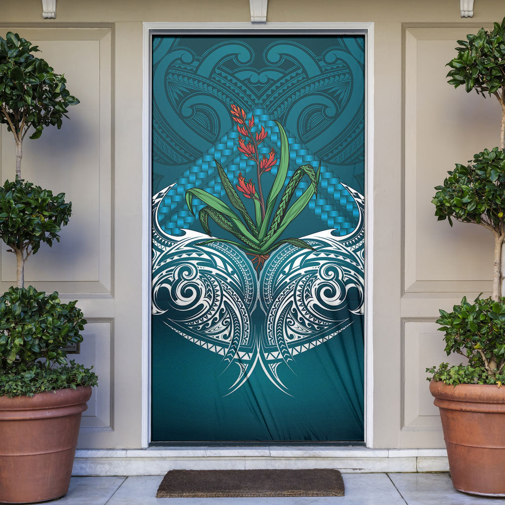 Rongoa Maori New Zealand Harakeke Door Cover NZ Weaving Pattern Dark Teal LT14 Dark Teal - Polynesian Pride