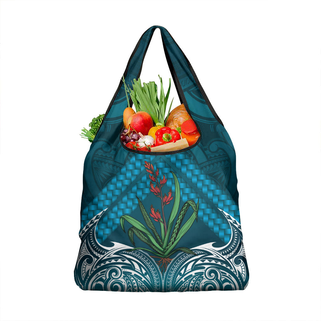 Rongoa Maori New Zealand Harakeke Grocery Bag NZ Weaving Pattern Dark Teal LT14 1-pack One Size Dark Teal - Polynesian Pride