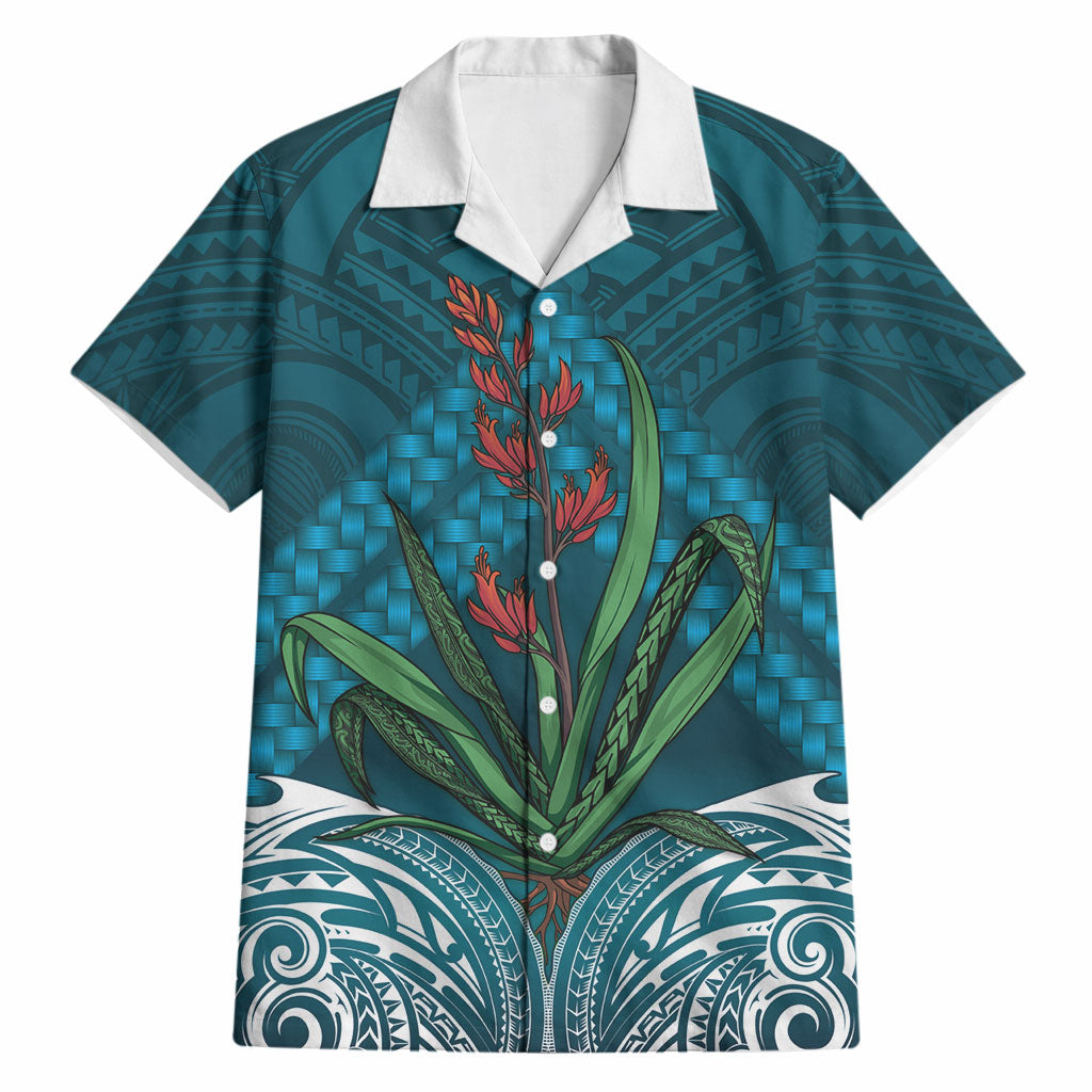 Rongoa Maori New Zealand Harakeke Hawaiian Shirt NZ Weaving Pattern Dark Teal LT14 Dark Teal - Polynesian Pride