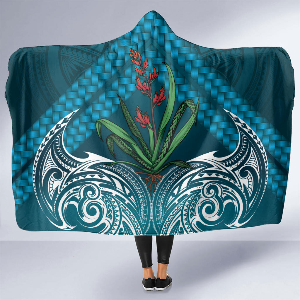Rongoa Maori New Zealand Harakeke Hooded Blanket NZ Weaving Pattern Dark Teal LT14 One Size Dark Teal - Polynesian Pride