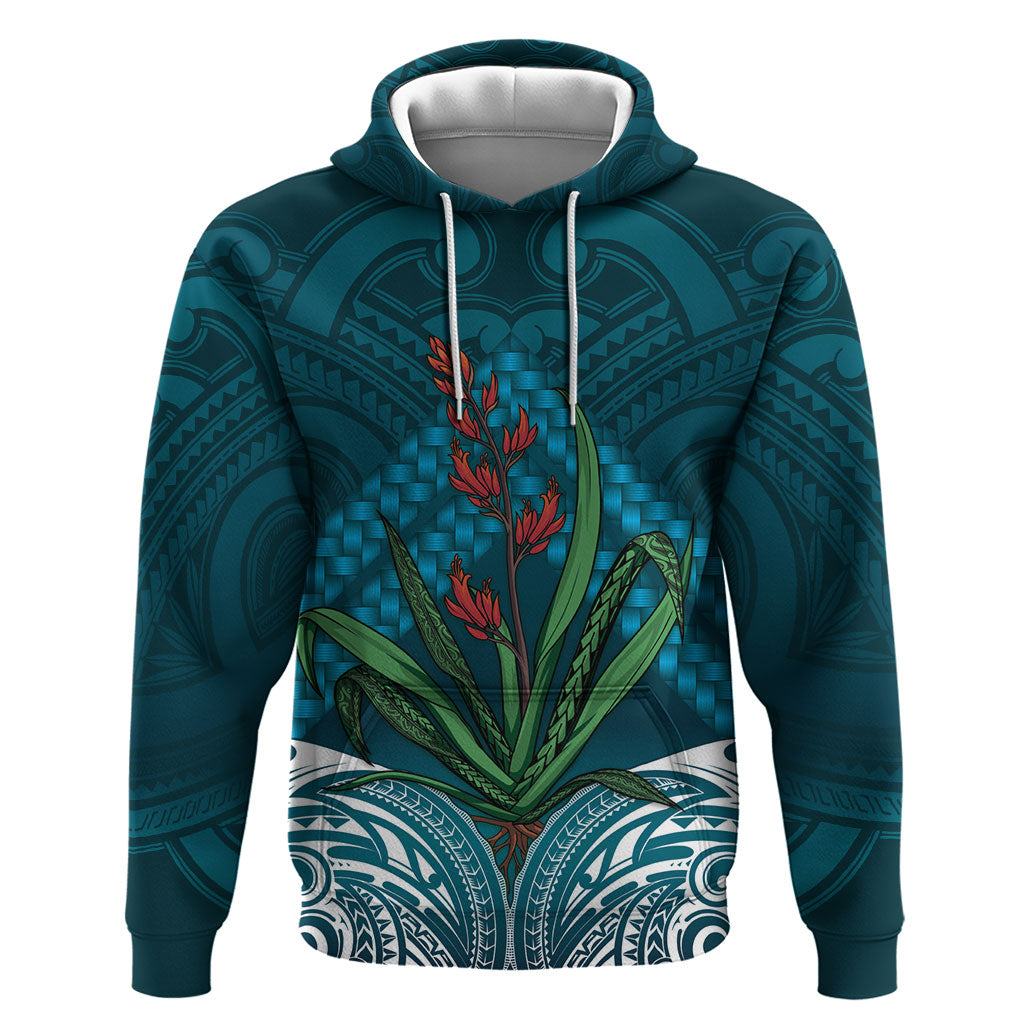 Rongoa Maori New Zealand Harakeke Hoodie NZ Weaving Pattern Dark Teal LT14 Pullover Hoodie Dark Teal - Polynesian Pride