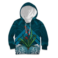 Rongoa Maori New Zealand Harakeke Kid Hoodie NZ Weaving Pattern Dark Teal LT14 Hoodie Dark Teal - Polynesian Pride