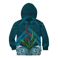 Rongoa Maori New Zealand Harakeke Kid Hoodie NZ Weaving Pattern Dark Teal LT14 - Polynesian Pride