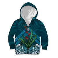 Rongoa Maori New Zealand Harakeke Kid Hoodie NZ Weaving Pattern Dark Teal LT14 Zip Hoodie Dark Teal - Polynesian Pride