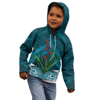 Rongoa Maori New Zealand Harakeke Kid Hoodie NZ Weaving Pattern Dark Teal LT14 - Polynesian Pride