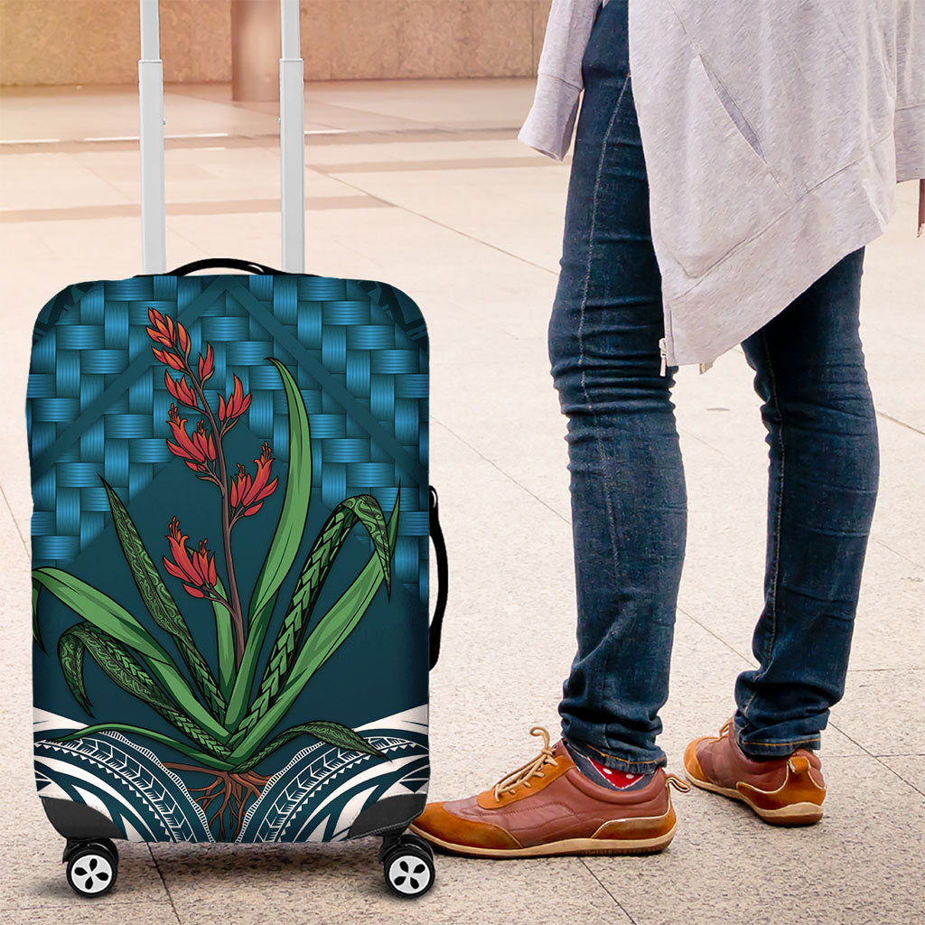Rongoa Maori New Zealand Harakeke Luggage Cover NZ Weaving Pattern Dark Teal LT14 Dark Teal - Polynesian Pride