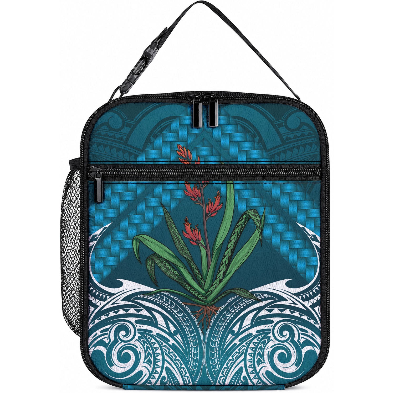 Rongoa Maori New Zealand Harakeke Lunch Bag NZ Weaving Pattern Dark Teal LT14 10.2 × 8.3 × 4.3 inch Dark Teal - Polynesian Pride