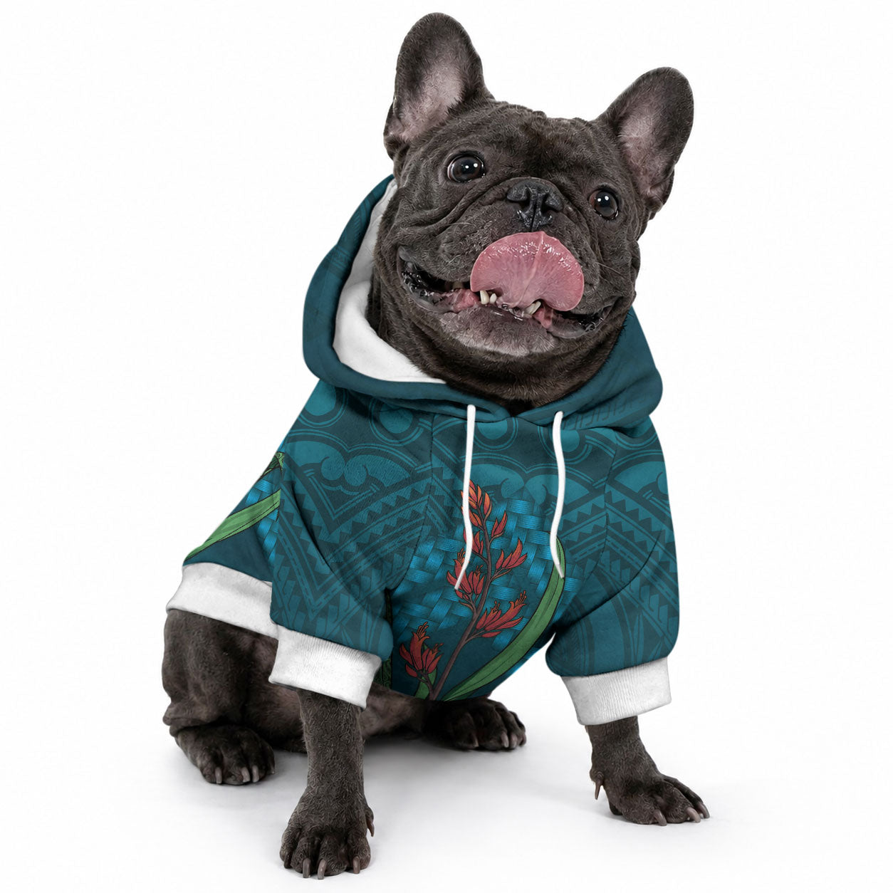 Rongoa Maori New Zealand Harakeke Pet Hoodie NZ Weaving Pattern Dark Teal LT14 - Polynesian Pride