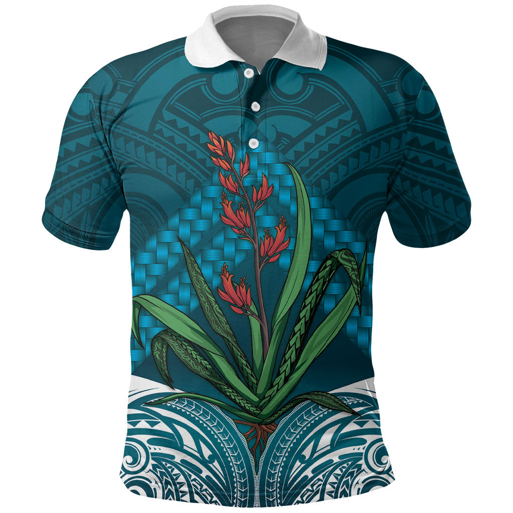 Rongoa Maori New Zealand Harakeke Polo Shirt NZ Weaving Pattern Dark Teal LT14 Dark Teal - Polynesian Pride