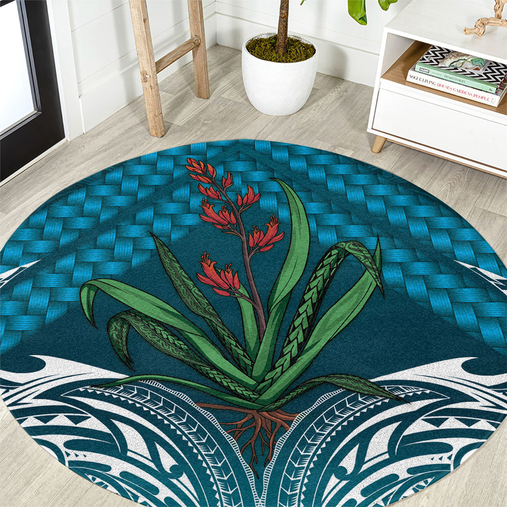 Rongoa Maori New Zealand Harakeke Round Carpet NZ Weaving Pattern Dark Teal LT14 Dark Teal - Polynesian Pride