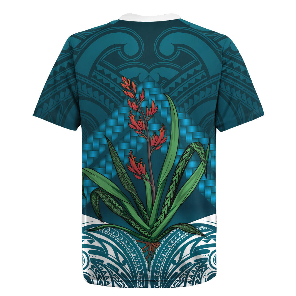Rongoa Maori New Zealand Harakeke Rugby Jersey NZ Weaving Pattern Dark Teal LT14 - Polynesian Pride