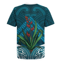 Rongoa Maori New Zealand Harakeke Rugby Jersey NZ Weaving Pattern Dark Teal LT14 - Polynesian Pride
