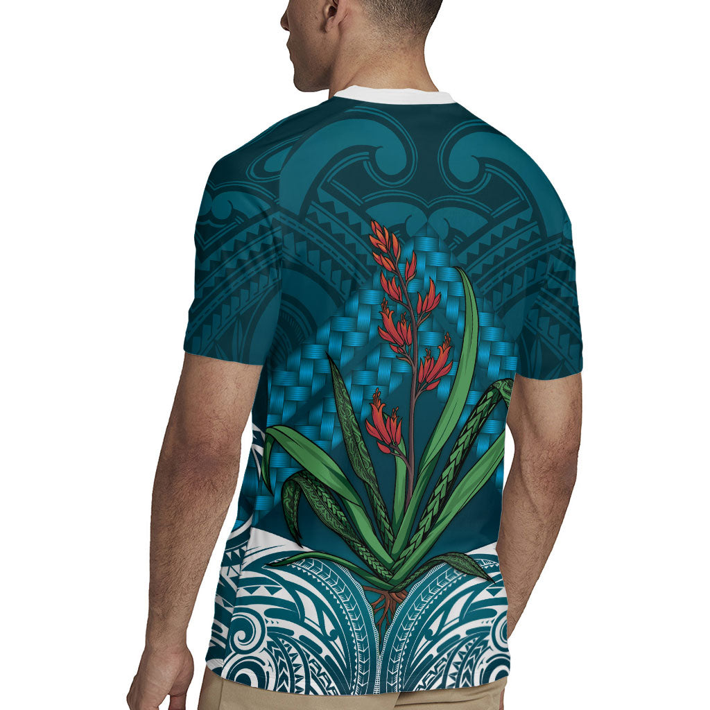 Rongoa Maori New Zealand Harakeke Rugby Jersey NZ Weaving Pattern Dark Teal LT14 - Polynesian Pride