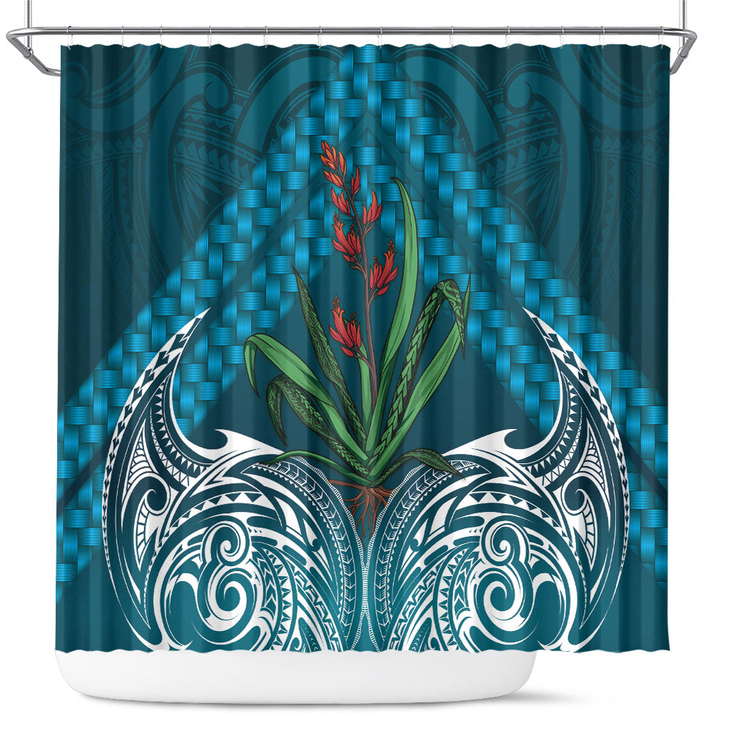 Rongoa Maori New Zealand Harakeke Shower Curtain NZ Weaving Pattern Dark Teal LT14 Dark Teal - Polynesian Pride