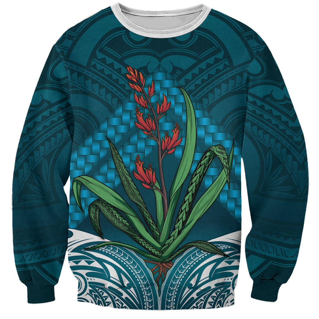 Rongoa Maori New Zealand Harakeke Sweatshirt NZ Weaving Pattern Dark Teal LT14 Unisex Dark Teal - Polynesian Pride