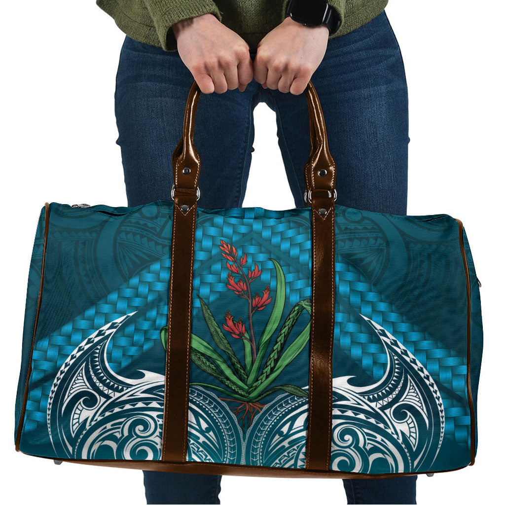 Rongoa Maori New Zealand Harakeke Travel Bag NZ Weaving Pattern Dark Teal LT14 Dark Teal - Polynesian Pride