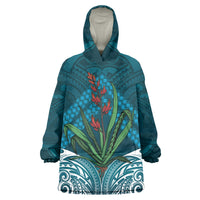 Rongoa Maori New Zealand Harakeke Wearable Blanket Hoodie NZ Weaving Pattern Dark Teal LT14 One Size Dark Teal - Polynesian Pride