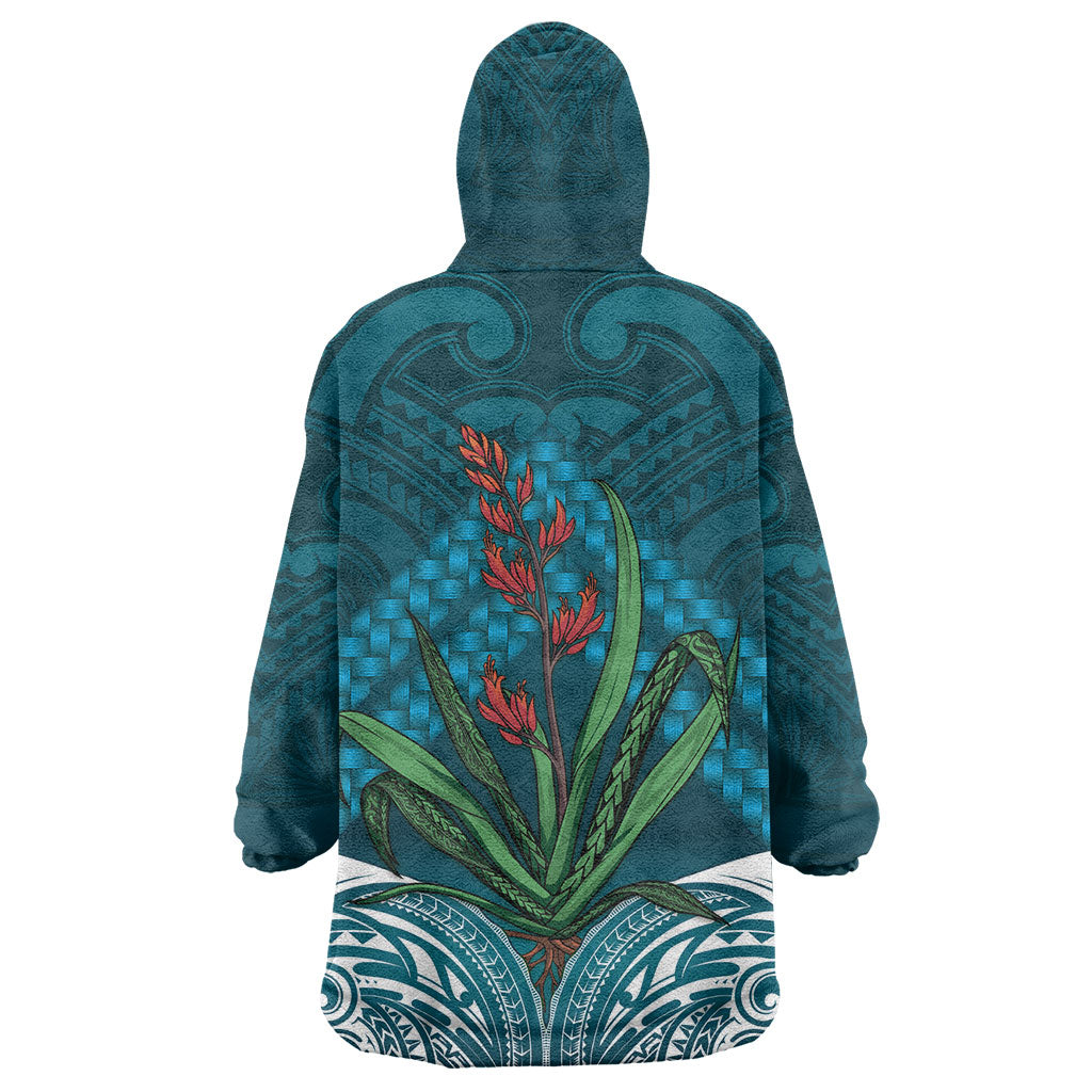 Rongoa Maori New Zealand Harakeke Wearable Blanket Hoodie NZ Weaving Pattern Dark Teal LT14 - Polynesian Pride