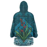 Rongoa Maori New Zealand Harakeke Wearable Blanket Hoodie NZ Weaving Pattern Dark Teal LT14 - Polynesian Pride