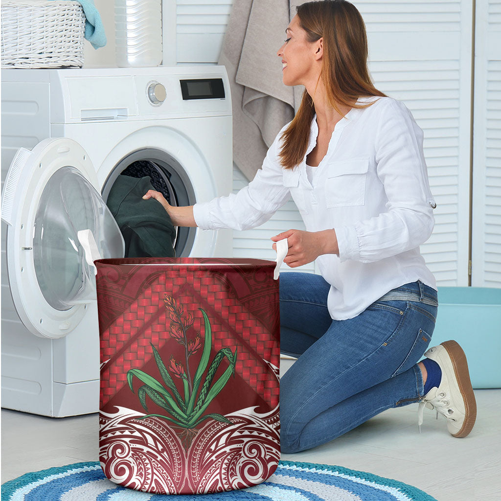 Rongoa Maori New Zealand Harakeke Laundry Basket NZ Weaving Pattern Red LT14 - Polynesian Pride