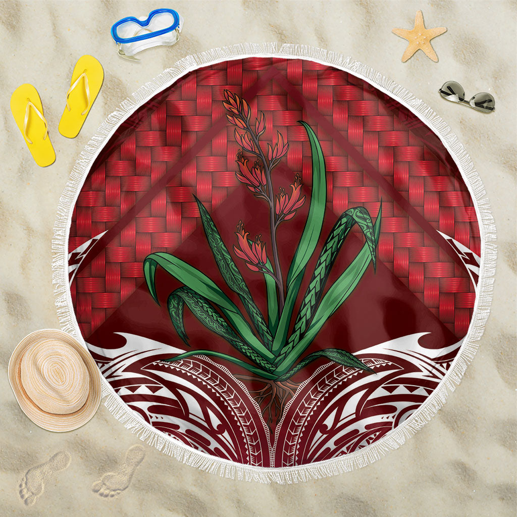 Rongoa Maori New Zealand Harakeke Beach Blanket NZ Weaving Pattern Red LT14 One Size 150cm Red - Polynesian Pride