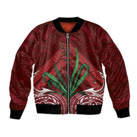 Rongoa Maori New Zealand Harakeke Bomber Jacket NZ Weaving Pattern Red LT14 Unisex Red - Polynesian Pride