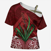 Rongoa Maori New Zealand Harakeke Cross Shoulder Shirt NZ Weaving Pattern Red LT14 Female Red - Polynesian Pride