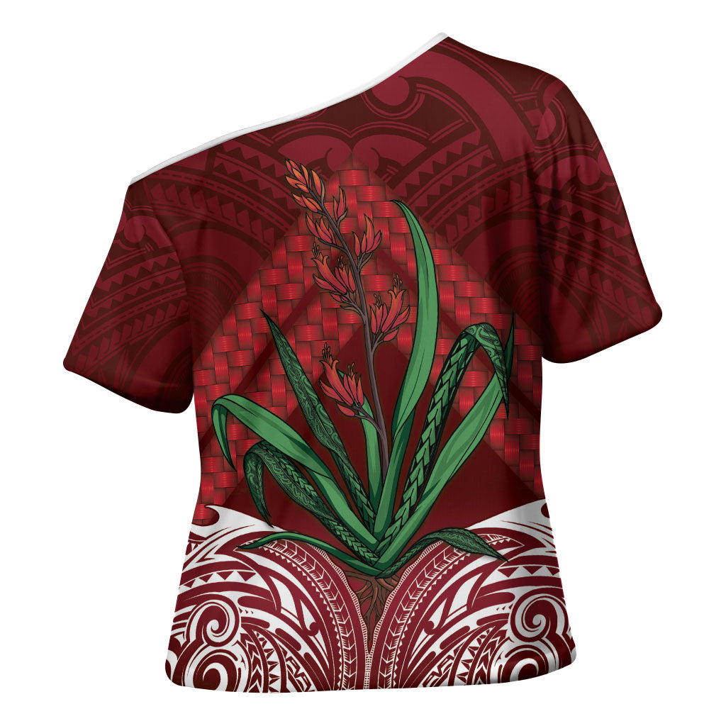 Rongoa Maori New Zealand Harakeke Cross Shoulder Shirt NZ Weaving Pattern Red LT14 - Polynesian Pride