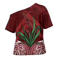 Rongoa Maori New Zealand Harakeke Cross Shoulder Shirt NZ Weaving Pattern Red LT14 - Polynesian Pride