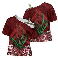 Rongoa Maori New Zealand Harakeke Cross Shoulder Shirt NZ Weaving Pattern Red LT14 - Polynesian Pride