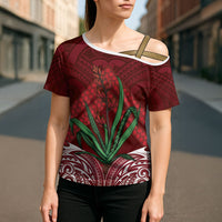 Rongoa Maori New Zealand Harakeke Cross Shoulder Shirt NZ Weaving Pattern Red LT14 - Polynesian Pride