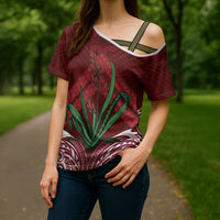 Rongoa Maori New Zealand Harakeke Cross Shoulder Shirt NZ Weaving Pattern Red LT14 - Polynesian Pride