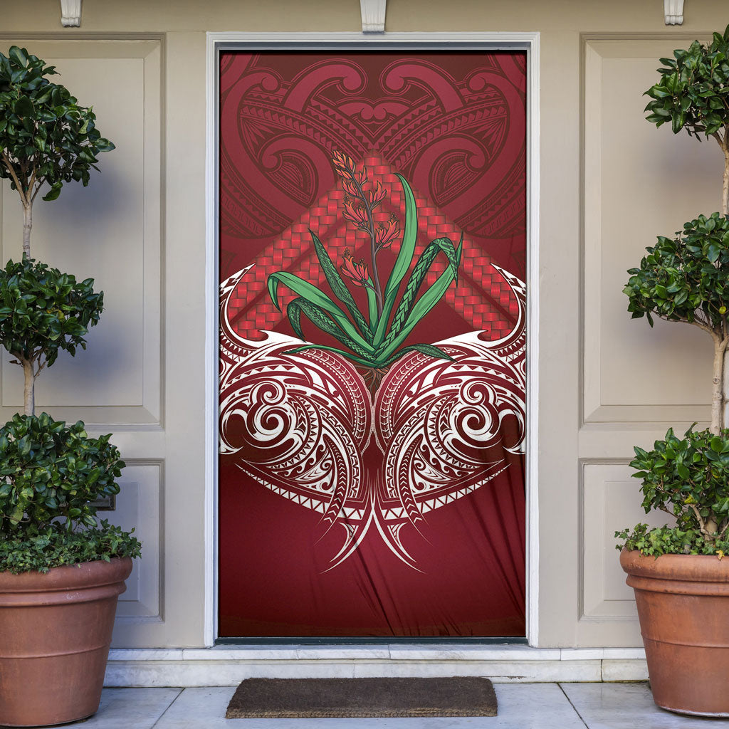 Rongoa Maori New Zealand Harakeke Door Cover NZ Weaving Pattern Red LT14 Red - Polynesian Pride