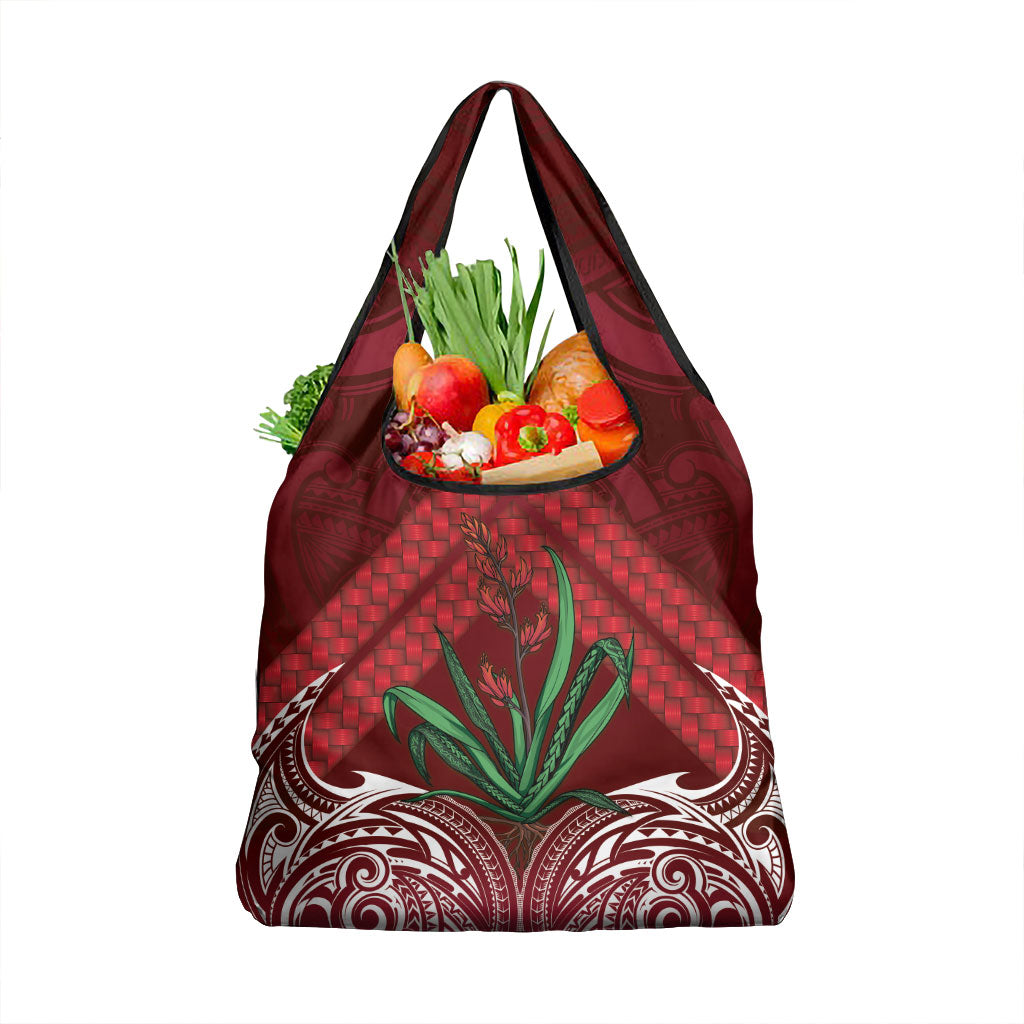 Rongoa Maori New Zealand Harakeke Grocery Bag NZ Weaving Pattern Red LT14 1-pack One Size Red - Polynesian Pride