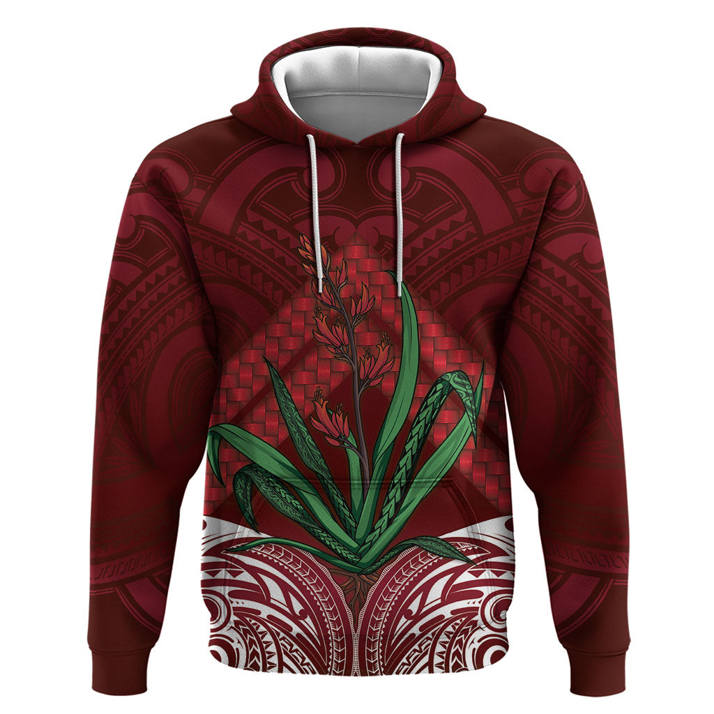 Rongoa Maori New Zealand Harakeke Hoodie NZ Weaving Pattern Red LT14 Pullover Hoodie Red - Polynesian Pride