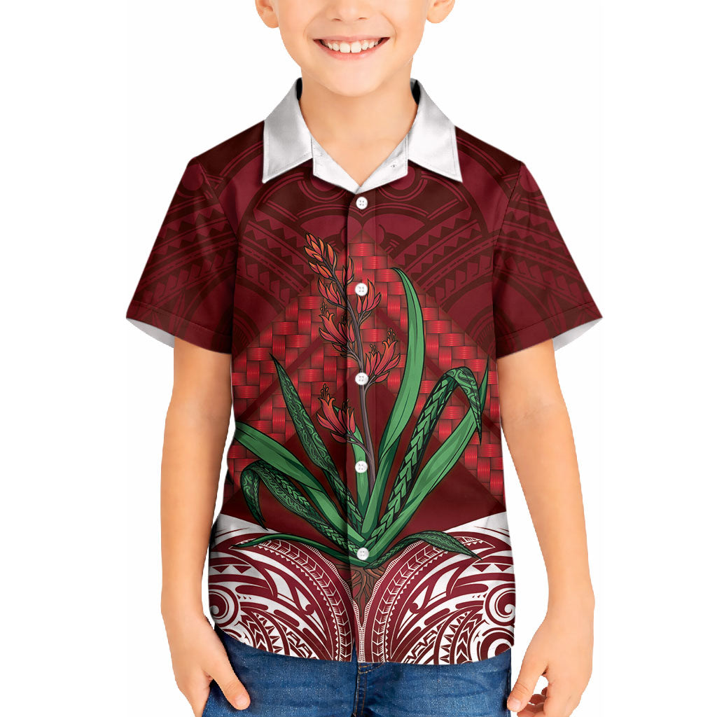Rongoa Maori New Zealand Harakeke Kid Hawaiian Shirt NZ Weaving Pattern Red LT14 Kid Red - Polynesian Pride
