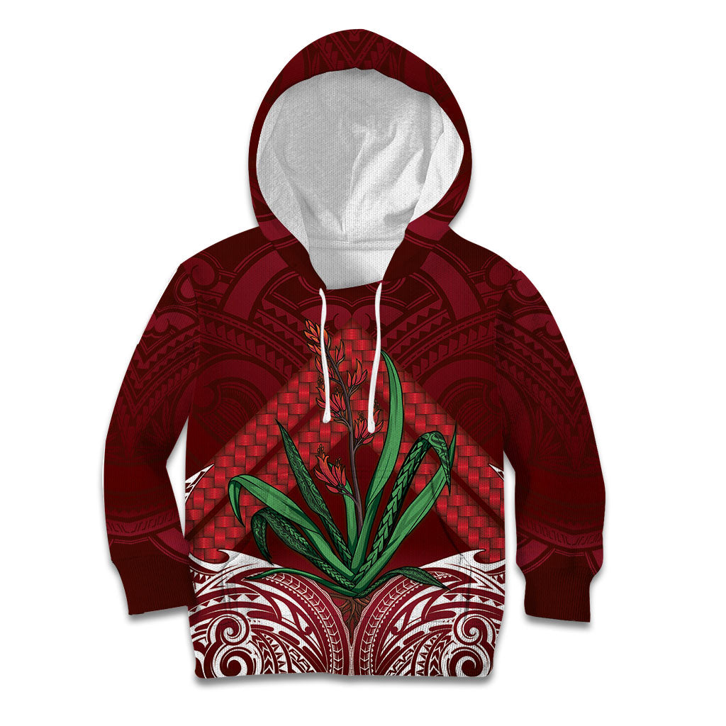 Rongoa Maori New Zealand Harakeke Kid Hoodie NZ Weaving Pattern Red LT14 Hoodie Red - Polynesian Pride
