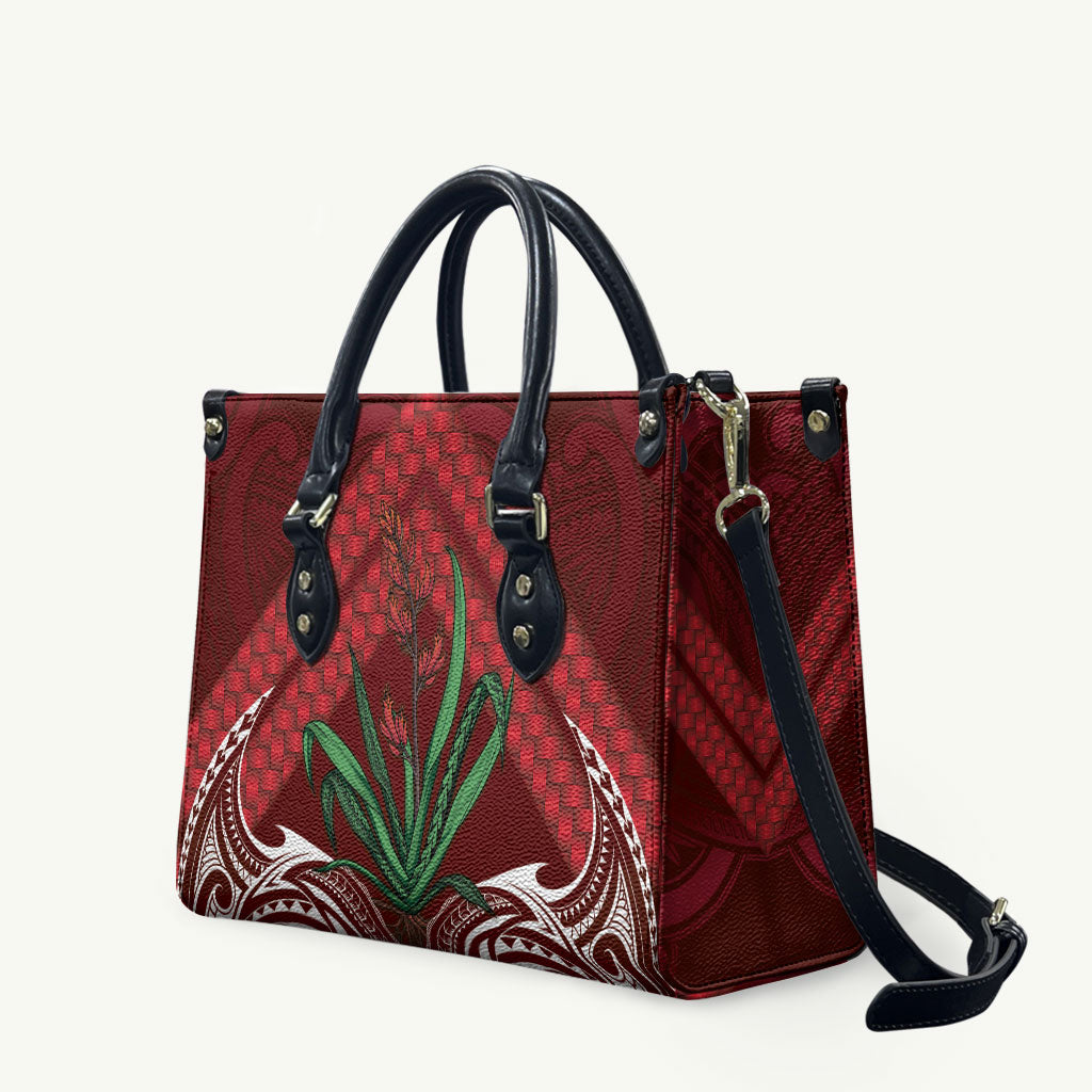 Rongoa Maori New Zealand Harakeke Leather Bag NZ Weaving Pattern Red LT14 Red - Polynesian Pride
