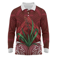 Rongoa Maori New Zealand Harakeke Long Sleeve Polo Shirt NZ Weaving Pattern Red LT14 Red - Polynesian Pride