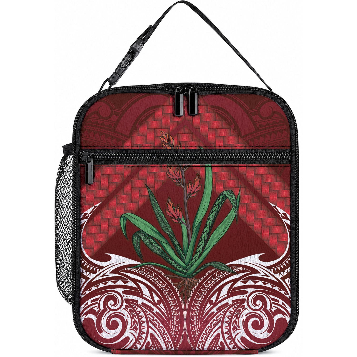 Rongoa Maori New Zealand Harakeke Lunch Bag NZ Weaving Pattern Red LT14 10.2 × 8.3 × 4.3 inch Red - Polynesian Pride