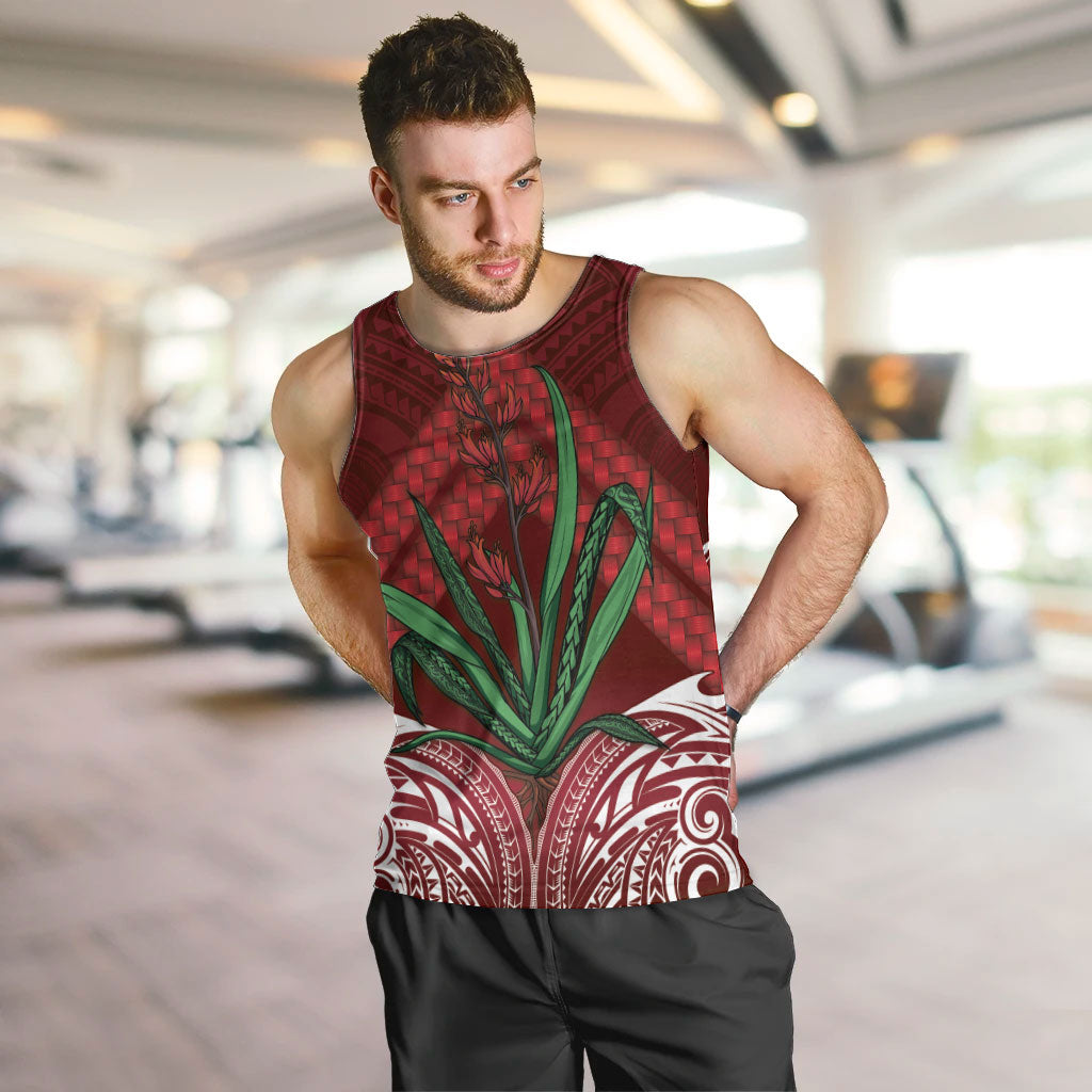 Rongoa Maori New Zealand Harakeke Men Tank Top NZ Weaving Pattern Red LT14 Red - Polynesian Pride