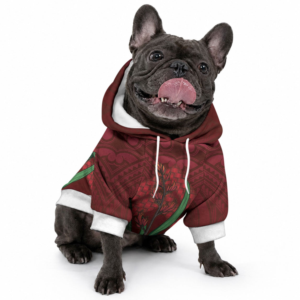 Rongoa Maori New Zealand Harakeke Pet Hoodie NZ Weaving Pattern Red LT14 - Polynesian Pride