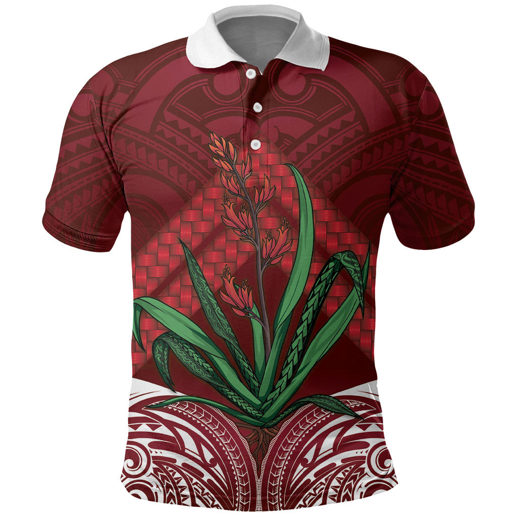 Rongoa Maori New Zealand Harakeke Polo Shirt NZ Weaving Pattern Red LT14 Red - Polynesian Pride
