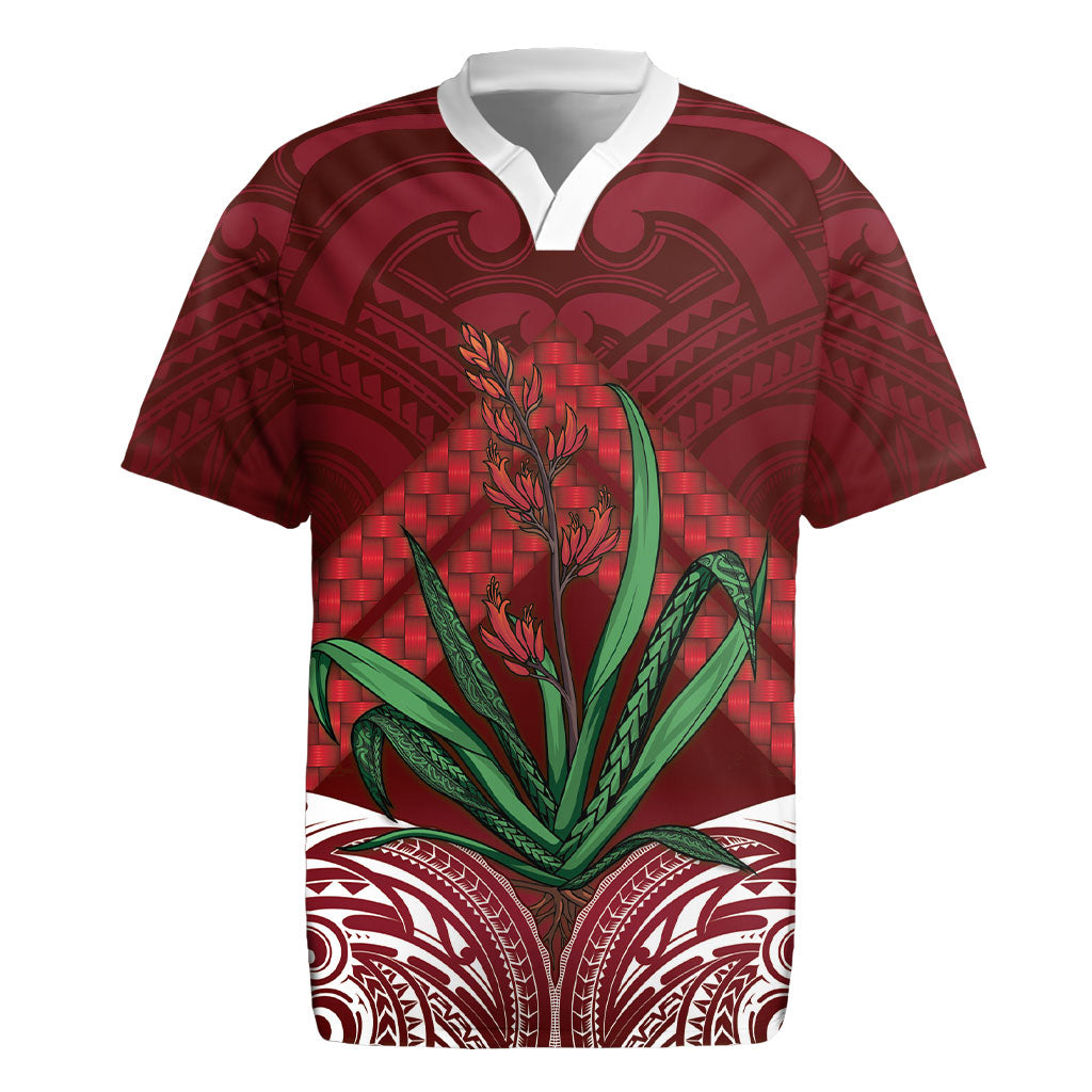 Rongoa Maori New Zealand Harakeke Rugby Jersey NZ Weaving Pattern Red LT14 Red - Polynesian Pride